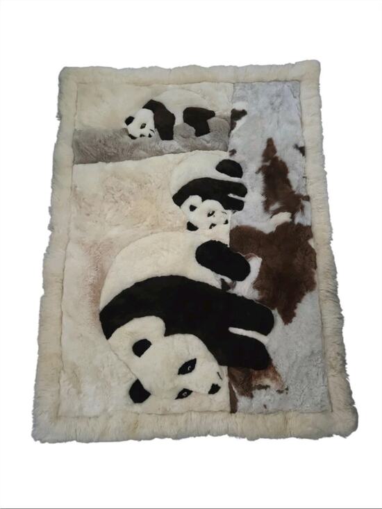 Unbranded Other - Handmade OG Peru Alpaca Fur Panda Family Rug Wall Hanging Throw Hide 45.5x61"